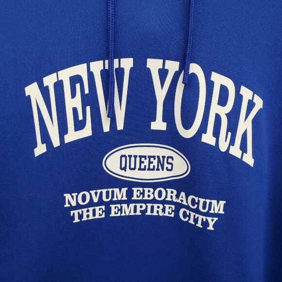 SHEIN New York Graphic Thermal Hoodie Sweatshirt Size XL Blue Kangaroo Pocket - Picture 7 of 13